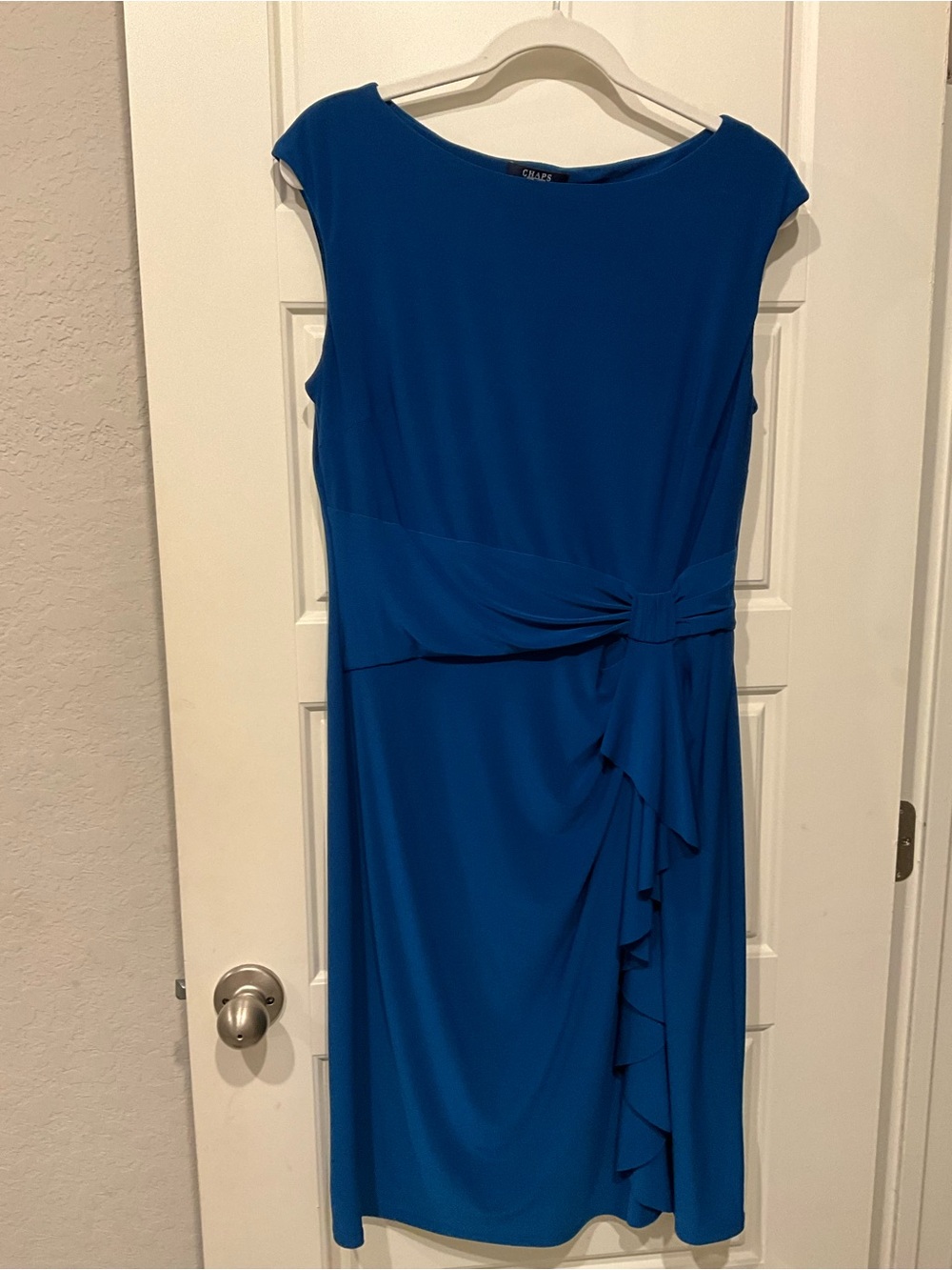 CHAPS Large Royal Blue Ruched Ruffle Sheath Dress